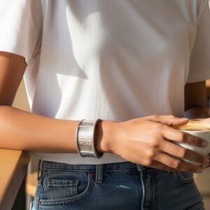 Silver plated cuff thick bracelet, vintage. Estate